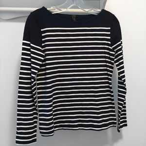 J.CREW NAVY AND WHITE STRIPED BOATNECK LONG SLEEVE